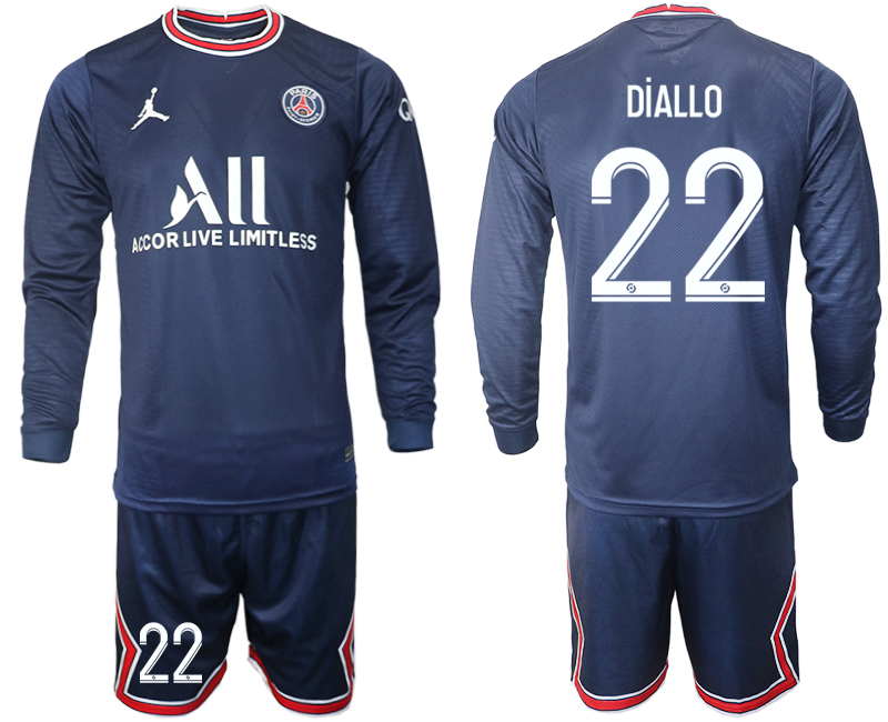 Men 2021-2022 Club Paris St German home blue Long Sleeve #22 Soccer Jersey